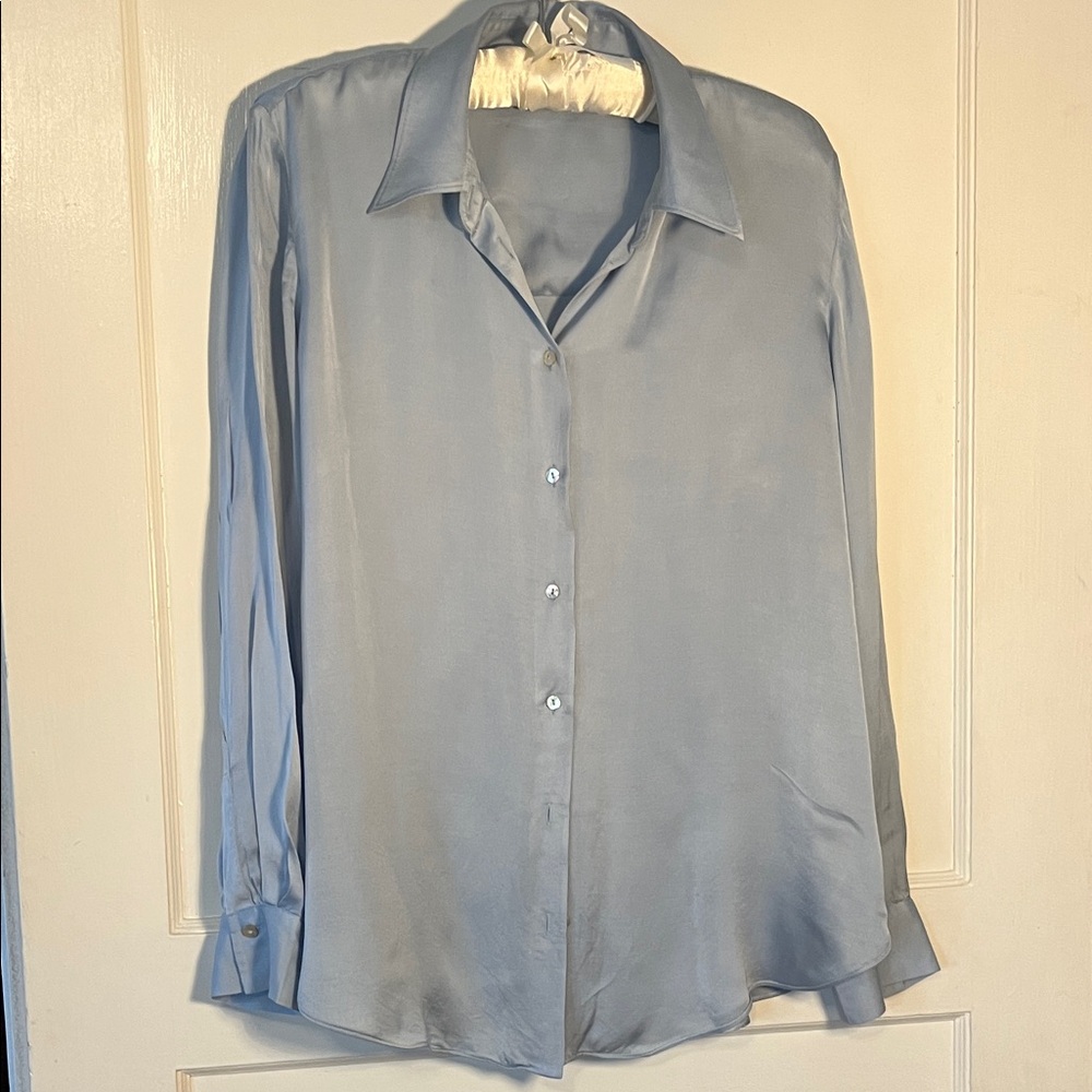 Massimo Dutti Light Blue Satin Button-Down Shirt